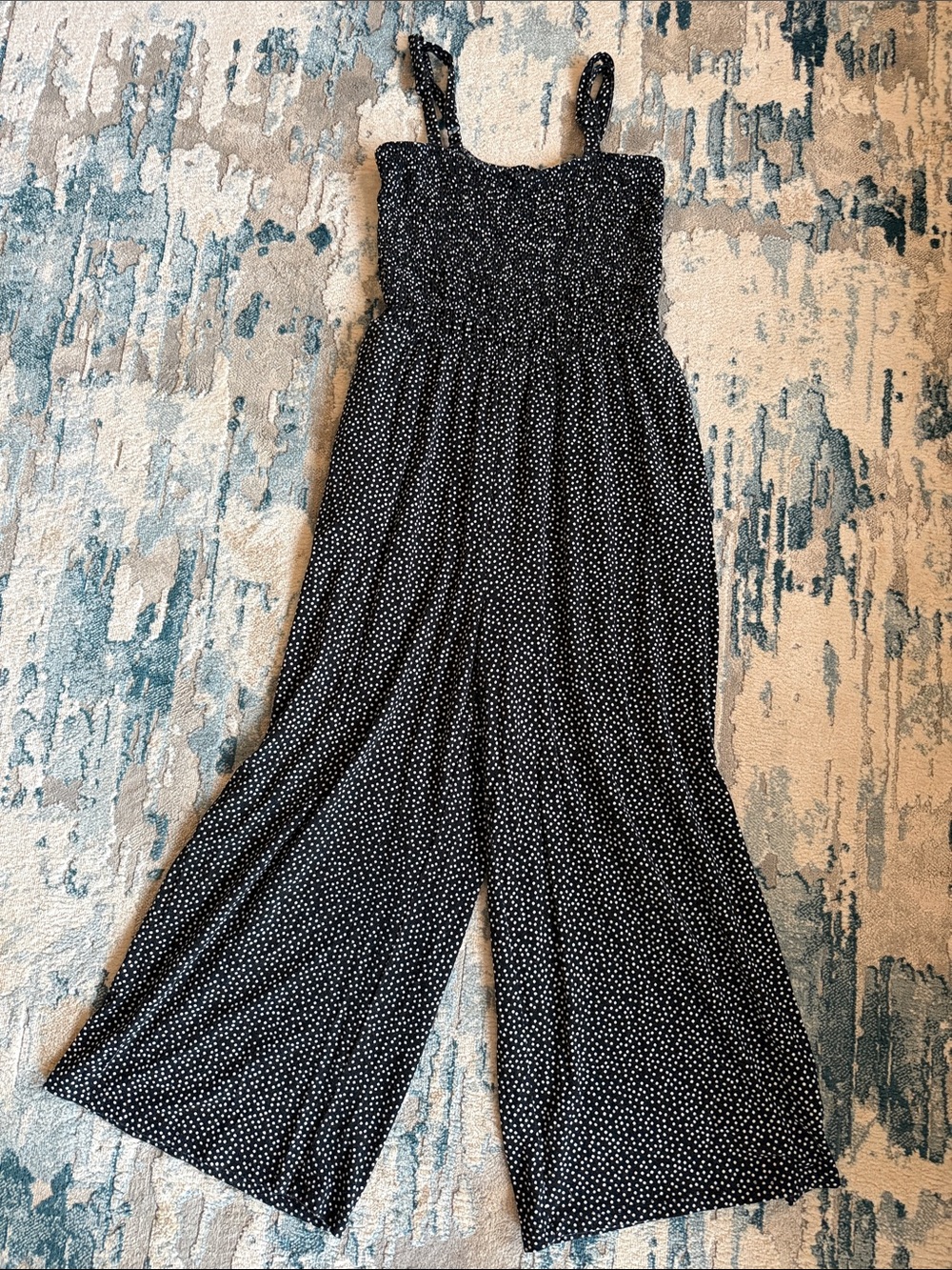 Old Navy Black Polka Dot Smocked Wide-Leg Jumpsuit